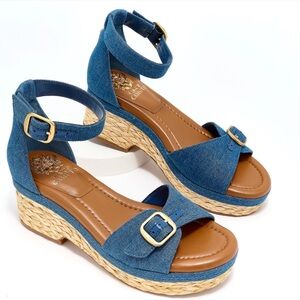 Vince Camuto Adjustable Wedge Sandals Meterry Denim Women’s 8 new